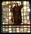 Padre Junipero Serra founder of the California mission system in stained glass at Mission Dolores. San Francisco, CA.