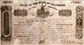 Bond for "Expeditions Against the Indians" to wage extermination wars on native peoples at Oakland Museum of California. Oakland, CA.