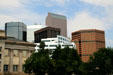 Variety of Denver highrises seen from Civic Center Park. Denver, CO.