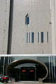 Former main entrance of Ponti's section of Denver Art Museum showing some of over one million glass tiles which create a reflective skin. Denver, CO.