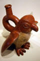 Moche falcon stirrup earthenware vessel from North Coast of Peru at Denver Art Museum. Denver, CO.