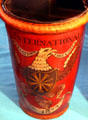 Leather fire bucket reproduction in fire museum at Miramont Castle. Manitou Springs, CO.