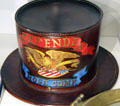 Leather parade hat reproduction in fire museum at Miramont Castle. Manitou Springs, CO.