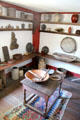 Pantry with collection of kitchen containers & vessels at Hyland House. Guilford, CT.