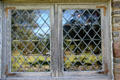 Leaded glass window at Henry Whitfield State Museum. Guilford, CT.