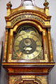 Detail of tall case clock by George Prior of London, England with restored second quarter 18th C gilding at Wethersfield Museum. Wethersfield, CT.