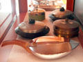 Art Deco metal covered dishes by Chase Co. of Waterbury, CT at Mattatuck Museum. Waterbury, CT.