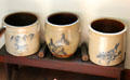 Stoneware crocks with cobalt blue painted designs at Judson House. Stratford, CT.