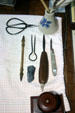 Tools for pen & ink making & writing in house of scribe at Colonial Spanish Quarter Museum. St Augustine, FL.