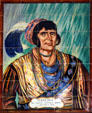 Tile mural of Seminole guerrilla leader Osceola arrested under a flag of truce in 1838 in museum of The Oldest House. St Augustine, FL.