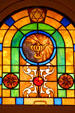 Oil lamp stained-glass window in Jewish Museum of Florida. Miami Beach, FL.
