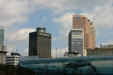 Skyline of downtown Atlanta above Whale mural of Underground city. Atlanta, GA.