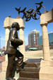 Gateway of Dreams monument to Baron Pierre de Coubertin founder of modern Olympic movement by Raymond Kaskey in Centennial Olympic Park. Atlanta, GA.