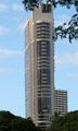 Round end view facade of Keola Lai condominium. Honolulu, HI.