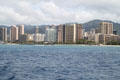 Cluster of highrises around Hilton Hawaiian Village in Ala Moana district. Waikiki, HI.