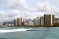 Waikiki skyline from Prince Hotel through Hilton Hawaiian Village. Waikiki, HI.