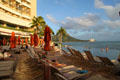 Pool deck over ocean of Sheraton Waikiki Hotel. Waikiki, HI.