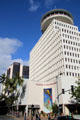 Waikiki Business Plaza with revolving deck & mosaic mural. Waikiki, HI.