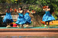 Hawaiian dancers in Rainbows of Paradise show at Polynesian Cultural Center. Laie, HI.