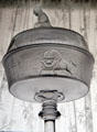 Westward Ho covered pressed glass compote with Buffalo by James Gillinder & Sons at Beresheim House. Council Bluffs, IA