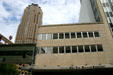 Moderne-style corner wing of Des Moines Register Building. Des Moines, IA.