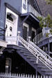 Local style house with entrance on second floor near Lincoln Park. Chicago, IL.