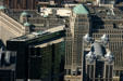 Merchandise Mart by Graham, Anderson, Probst & White behind green 333 Wacker Drive & arched-roof 225 West Wacker both by Kohn Pedersen Fox Assoc. + Perkins & Will. Chicago, IL.