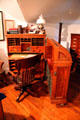 Swing-open desk with storage drawers used by Harrison in his downtown Indianapolis office at Benjamin Harrison Presidential Site. Indianapolis, IN.