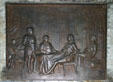 Plaque on base of Ben Franklin statue of Franklin at Treaty of Peace of September 3, 1783, by T. Ball in 1857. Boston, MA.