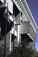 Concrete screens projecting from Boston City Hall. Boston, MA.
