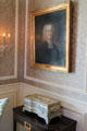 Portrait of John Cotton & engraved box at Mayflower Society House. Plymouth, MA.
