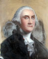 Portrait of George Washington on glass at Mayflower Society House. Plymouth, MA.