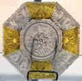 Pressed glass beehive & thistle design plate by Boston & Sandwich Glass Co. at Sandwich Glass Museum. Sandwich, MA.