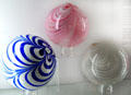 Blown marbrie Witch Balls by Boston & Sandwich Glass Co. at Sandwich Glass Museum. Sandwich, MA.
