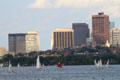 Skyline of skyscrapers of northern end of downtown Boston above Charles River Basin. Boston, MA.