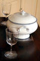 Tureen & glass stemware in Memorial room at Peacefield. Quincy, MA.