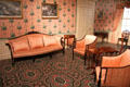 Sofa, arm chairs & other furniture pieces with makers like Samuel McIntire, John Seymour & Thomas Seymour in Oak Hill parlor room at Museum of Fine Arts. Boston, MA.
