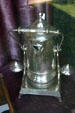 Silver coffee salver in Grimm Jewelry Store at Greenfield Village. Dearborn, MI.