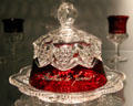 Ruby Flash souvenir glass covered dish from St Louis World's Fair at Missouri History Museum. St. Louis, MO.