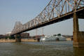 Martin Luther King Bridge over Mississippi River & Admiral Casino riverboat. St Louis, MO.
