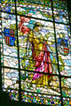 Honor panel with laurel leaf crowns for glory, victory & fame on Missouri values stained glass window at Missouri State Capitol. Jefferson City, MO.