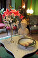 Flower arrangement, bust & bowl with George Caleb Bingham image at Vaile Mansion. Independence, MO.