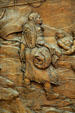 Detail showing Sacagawea with baby on back on bronze mural in Senate chamber of Montana State Capitol. Helena, MT.