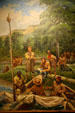 Painting showing Lewis & Clark party facing decision at juncture of Missouri & Marias Rivers on June 2, 1805 by Robert Morgan at of Montana Historical Society museum. Helena, MT.