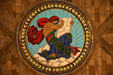 Foyer ceiling mosaic of past in Nebraska State Capitol. Lincoln, NE.