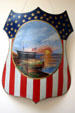 Shield with ship in sunset used on NH building at the 1876 Philadelphia Centennial Exposition at New Hampshire Historical Society Museum. Concord, NH.