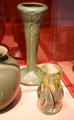 Stoneware vase by Hampshire Pottery & paperweight vase by Tiffany Furnaces of Corona, NY at Currier Museum of Art. Manchester, NH.