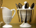 Patented pressed white glass creamer & spooner by Hobbs, Brockunier & Co. of Wheeling, WV at Museum of American Glass. Milville, NJ.