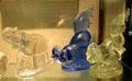 Elephant glass bookend by Fostoria Glass Co., Moundsville, WV & rooster figures by Barth Art Glass Co. of NEW Martinsville, WV at Museum of American Glass. Milville, NJ.