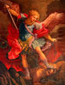 Painting of St Michael slaying a devil at San Miguel Mission. Santa Fe, NM.